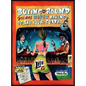 2002 Miller Lite Beer Vintage Print Ad Bartender Behind Bar Cartoon Wall Art
